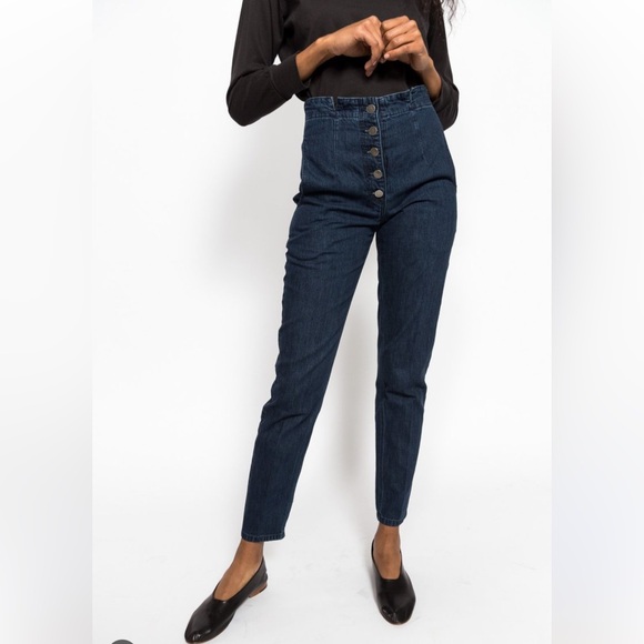 Rachel Comey Dock Pants Dark Denim High Waisted Sailor Jeans Button Front 10 - Picture 1 of 8
